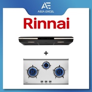 RINNAI RH-S3059-PBW 90CM BLACK SLIMLINE HOOD + RINNAI RB-983S FLEXIHOB 88CM 3 BURNER STAINLESS STEEL BUILT-IN GAS HOB