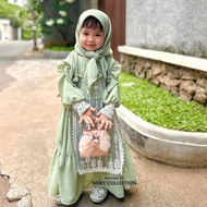 TR81 Gamis Syarifah Set Hijab Anak Perempuan Ceruty Babydoll X Brukat
