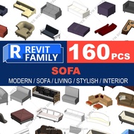 Autodesk | Revit 2025 | 160 Sofa set Revit Family Files MATERIALS for Architectural Design
