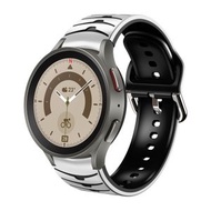 全城熱賣 - 適用於三星 Galaxy Watch 5 Pro 45mm 弧形紋硅膠錶帶（白+黑）