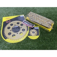 LATIVO 415 GOLD SPROCKET SET WITH ORING CHAIN GOLD 415-132L LC 135 Y125 RXZ ( Y15 USE 4 HOLE )