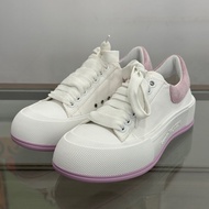 閒置未使用Alexander McQueen亞歷山大麥昆 Deck側面浮雕字母logo女款粉白拼色運動鞋球鞋休