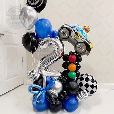 55pcs Police Car Birthday Balloons Giant Car Police Foil Balloon 32inch Number Balloon Kids 3th 4th 