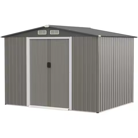 Weather-Resistant Outdoor Storage Shed, 8.5' x 6.8' x 6', Galvanized Steel, Utility Organizer with F
