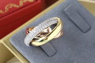 Cartier 三環三色鑲鑽戒指