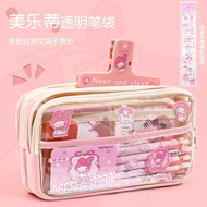 Hộp đựng bút chì trong suốt Sanrio có nhãn dán My Melody Kuromi Cinnamoroll Túi đựng văn phòng phẩm