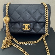 99新 chanel 香奈兒方胖子愛心調節扣 黑金荔枝皮