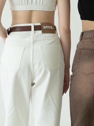 ams.commune กางเกงยีนส์ทรงกระบอกสีขาว