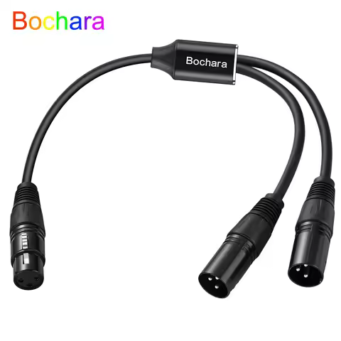 Bochara XLR Female to Dual XLR Male 3Pin Y Splitter Cable Foil+Braided Shielded For Microphone Mixer