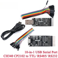 10-in-1 USB Serial Port CH340 CP2102 to TTL/RS485/RS232 Full Intercommunication One-click Signal Con