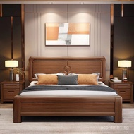 Solid Wood Bed Walnut Thickened 2m Widened Large Bed 2m Master Bedroom Storage2Rice2.2Rice Bed1.5Bei