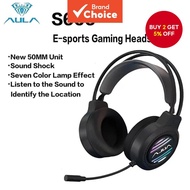 AULA S606 Gaming Headset with RGB Lighting, Noise-Canceling Mic, Floating Headband, Over 360° Surrou