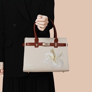 Gf Genuine Leather Embroidered Lily Mother-In-law Portable Platinum Bag Female Light Luxury One-Shou