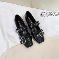 Small Size 33-39 Flat Pumps Female Punk Style Rivets Flat Strap Ballet Shoes Height 5cm Belt Buckle 
