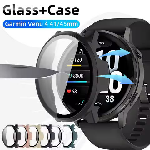 Glass+Case for Garmin Venu 4 41mm 45mm Glass Anti-scratch Screen Protector & Hard PC Protective Bump