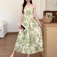 mint Green Floral Midi Dress - Plus Size Casual Korean Style