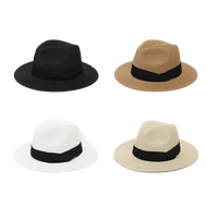 2023 Summer Women Wide Brim Straw Panama Roll Up Hat Fedora Beach Sun Hat Jazz Fedoras Cap