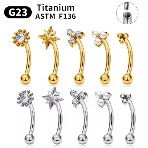 G23 Titanium ASTM-F136 nternal thread Eyebrow Piercings Body Jewelry For Women zircon Earring Star F