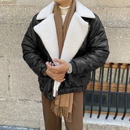 Men’s Winter Slim Fit Diamond Lamb Jacket - Thickened Cotton-Padded with Large Lapels