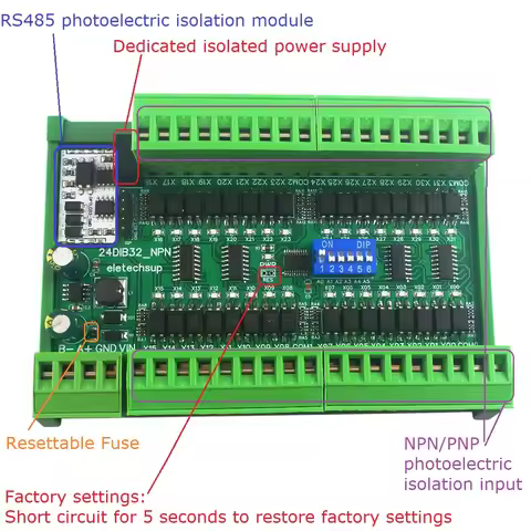 16-48 DI NPN/PNP Digital Switch PLC IO Expansion Board 3000VDC Optical isolation Input RS485 Modbus 