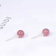 Natural Crystal Stone Earrings Strawberry Stone​Quartz​(Strawberry Quartz) 92.5% Pure Silver
