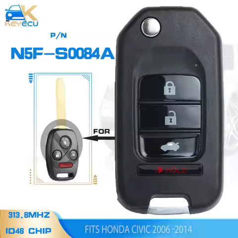 KEYECU N5F-S0084A 313.8MHz ID46 Upgraded Remote Control Key Fob for Honda Civic 2006 2007 2008 2009 