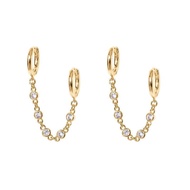 PAVOI 14K Gold Chain Earrings for Women | Double Piercing Dangle Chain Huggie Hoop Earrings | Cubic 