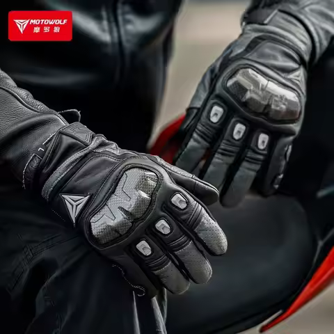 Motorcycle Gloves Touchscreen Breathable Leather Gloves Full Finger Protective Gear Racing Pit Bike 