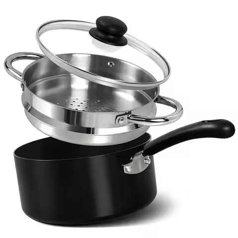 Nonstick 3 Quart Saucepan with Steamer Multipurpose Sauce Pan Small Milk Pasta Cooking Pot with Lid