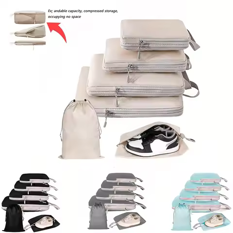 6 Set Compression Packing Cubes for Suitcase - Space-Saving Luggage Organizer Bags, Lightweight Trav