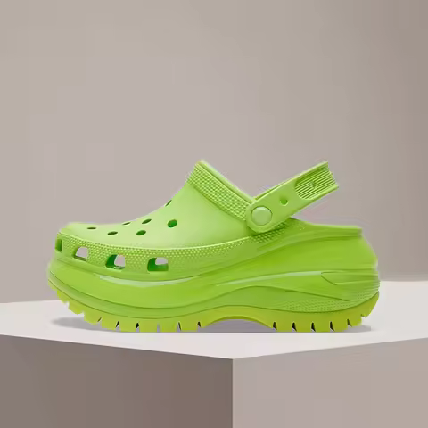 Crocs Classic Mega Crush Clog Green Trendy High-Fashion Breathable Non-Slip 6.1cm Sports Women Sanda