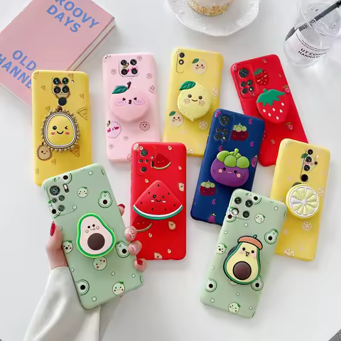 3D Silicone Fruit Phone Holder Case On For Xiaomi Redmi Note 10 Pro Note 11 8 9 Pro Max 9S 10S 8T 7 
