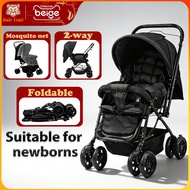 Beige Foldable reversible baby stroller; 8-wheel baby stroller; baby stroller; suitable for newborns