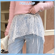 FKILLA0FSB Lace-Up Mini Skirt - Lace Embroidery & Ruffles, Harajuku Streetwear, Irregular Hemline