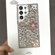 Bling Pink Pearl Flower Silver Diamond Glitter Case For Samsung Galaxy S24 Ultra S23 S22 S21 FE S20 