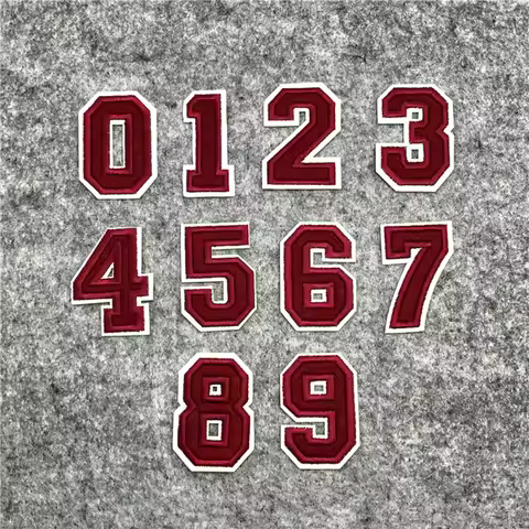Burgundy Number 0-9 Embroidery Patch For Rugby Hats Iron on Patches Clothes T shirt DIY Appliques St
