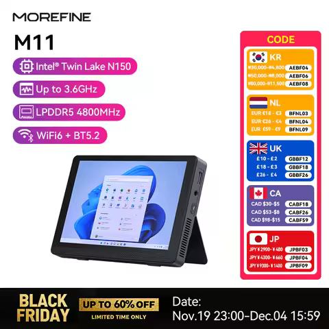MOREFINE M11 Intel N150 7 Inch Mini PC Windows11 WiFi6 BT5.2 16GB/512G Touch Screen 4K Tablet PC 340