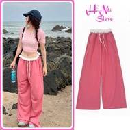 Quần Thun Dài Ống Rộng Chun Thun Nhún Bèo Y2K Cạp Cao Siêu Dài 100cm Size Đại Ulzzang - MM Hồng Nhi