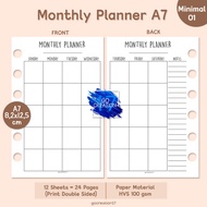 Simple Minimalist Monthly Plan Binder Paper Refill Planner Book A7