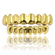 HIPHOP Hip-Hop Golden Braces Upper Teeth 8 Lower Teeth 8 Teeth Braces Glossy Braces Z1TW