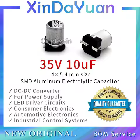 50pcs 35V 10uF 4×5.4mm SMD Aluminum Electrolytic Capacitor Low ESR