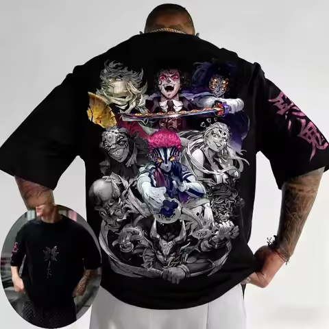 2026 New for Men's Demon Slayer Akaza Douma Kokushibo Printed T-shirt Men's T-shirt Men's Top Sports