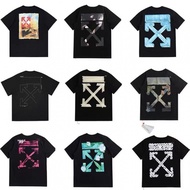 Passed Version OFF Tape Arrow Print OW Short Sleeve Male Loose Youth European American Round Neck WH