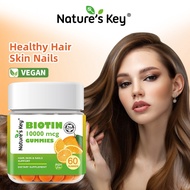 Nature's Key Vegan Biotin Gummies 10000mcg Hair Skin Nails Support Vitamin C Zinc 60 Gummies