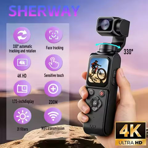 4K Wifi Action Camera 330° Auto-rotate Len Pocket Camera 1.72" Touchscreen Zoom Sport Cam Portable V