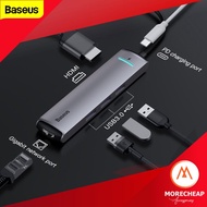 Baseus 6in1 สายแปลง Usb Type-C To Ethernet Lan RJ45 Hub OTG DOCK USB3.0 HDMI รองรับ PD 87W