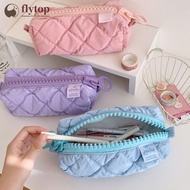 FLYTOP ins Minimalist Solid Color Pencil Case Large Capacity Stationery Organizer Bag Cosmetic Pouch