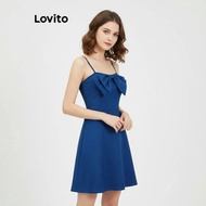 (trendy3)Lovito Elegant Plain Bow Zipper Dress for Women L120ED033