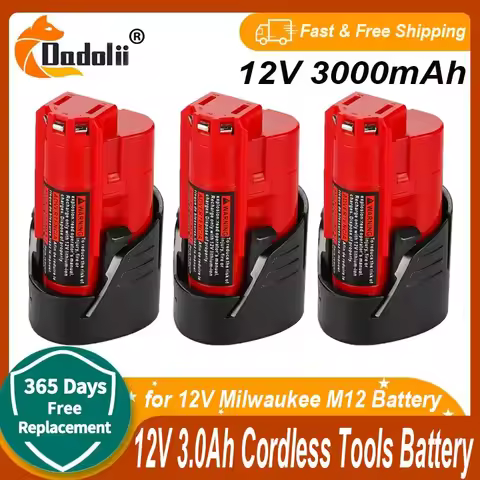 for 12V Milwaukee Battery 3Ah Compatible with Milwaukee M12 XC 48-11-2410 48-11-2420 48-11-2411 12-V