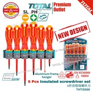 TOTAL Tools 6pcs insulated screwdriver set PH , SL, w/ Aluminum frame hanger 6件套绝缘螺丝刀 - THTIS566